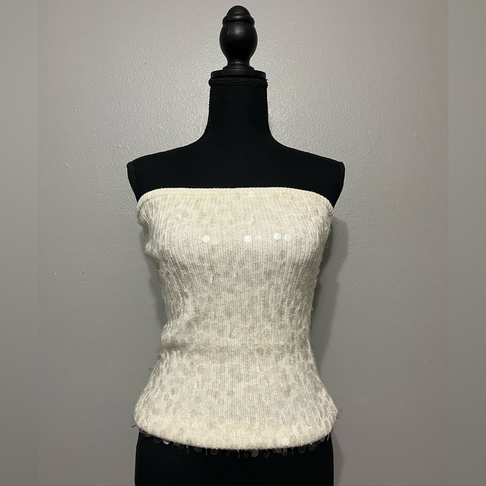 Trina Turk strapless knit top with clear sequence. Gently used. Size L